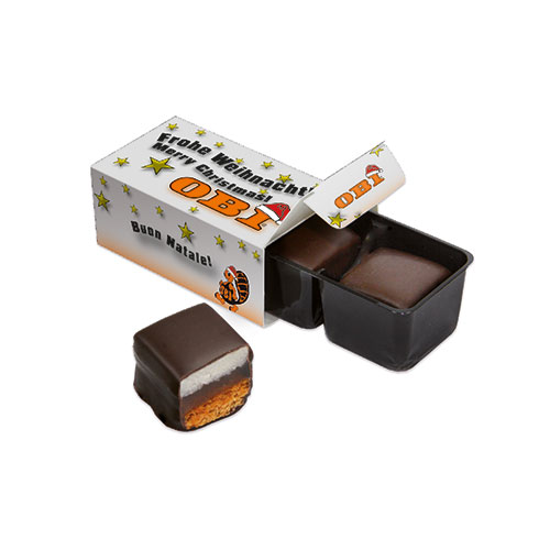 2 perníkové kostky polité čokoládou v krabičce s vlastním potiskem