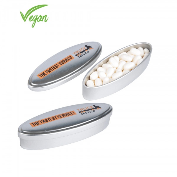 Žvýkačky nebo pastilky - Vegan v krabičce tvaru kánoe