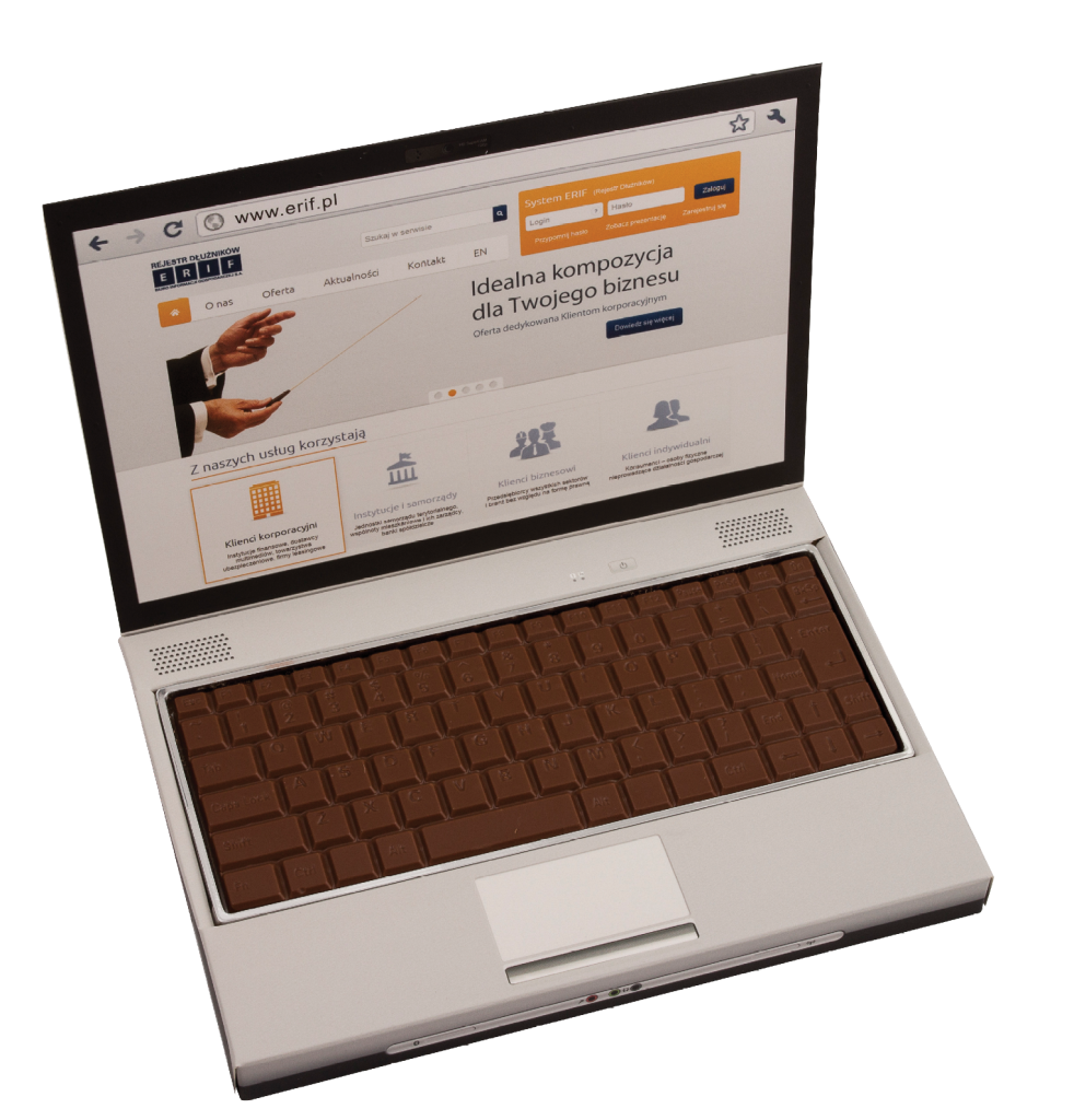 Čokoládová klávesnice v originální krabičce ve tvaru notebooku