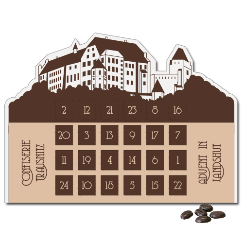 Adventní kalendář s čokoládovými zrnky nebo křupavými kuličkami