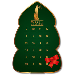 Adventní kalendář ve tvaru vánočního stromečku s 24 mléčnými čokoládkami
